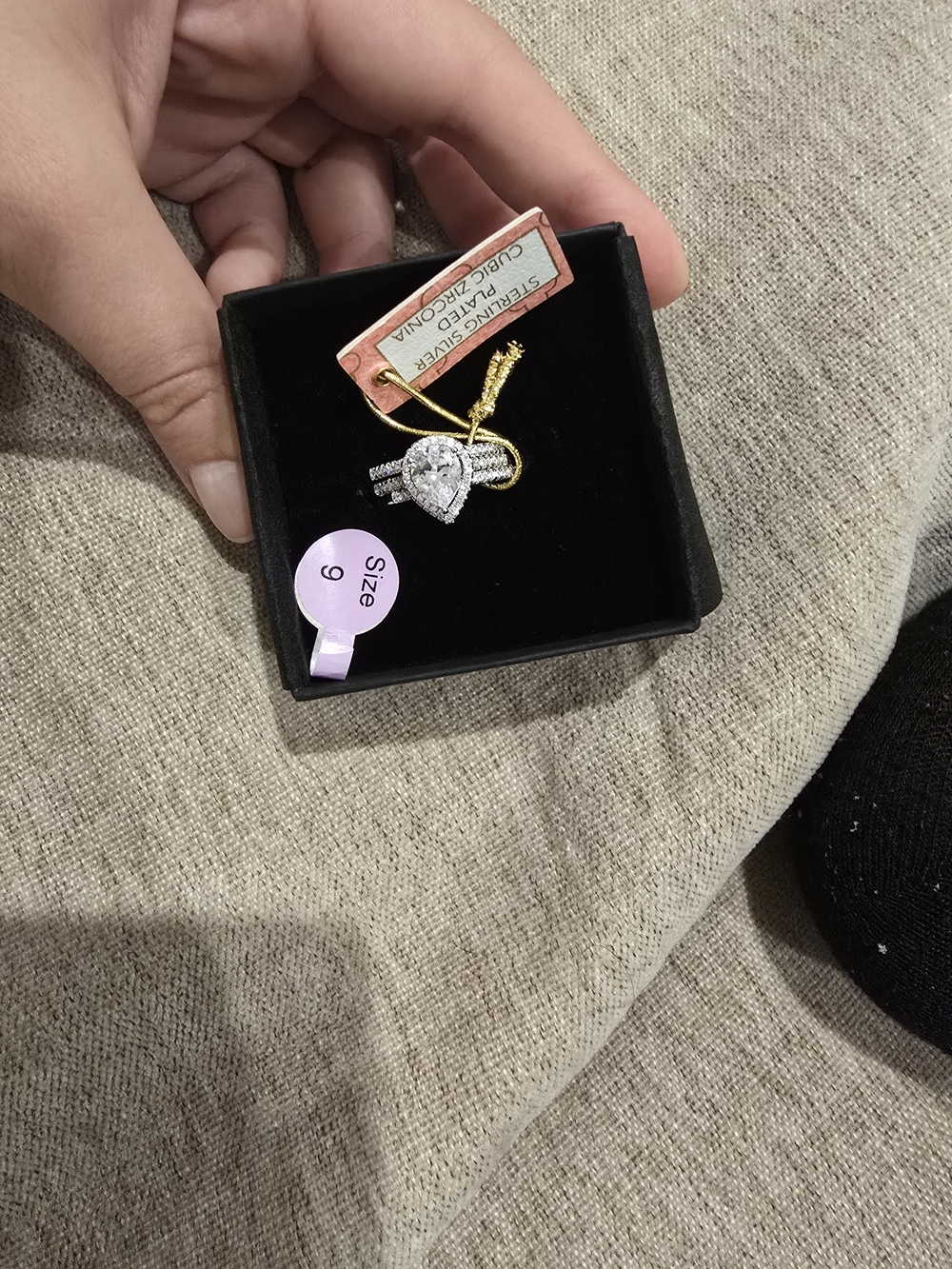 Pear Shaped Halo Cubic Zirconia Ring - Silver Tone